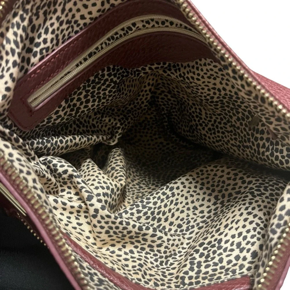 Sole Society Burgundy Faux Leather Wristlet Clutch Animal Print Lining Gold Zip